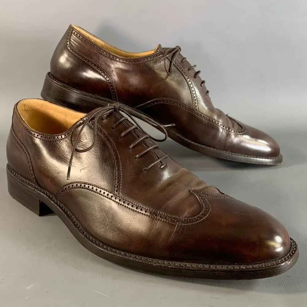 GRAVATI Size 9.5 Brown Wingtip Leather Oxford Lace Up Shoes